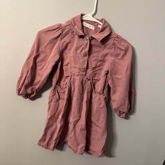 Zara Kids Girls Dusty Rose Pink Lyocell Long Sleeve Button Front Dress Size 5-6 - Picture 2 of 5